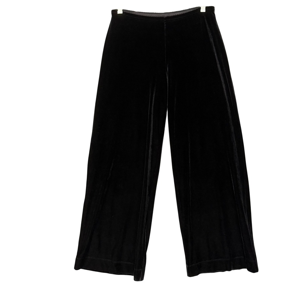 J Jill Stretch Pants Womens SP Black Velvet Wide Leg Pull On Holiday Party